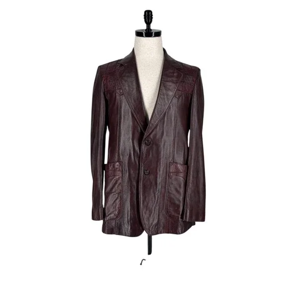Scully Cherry Leather Ostrich Trim Blazer Jacket Men’s Size 40